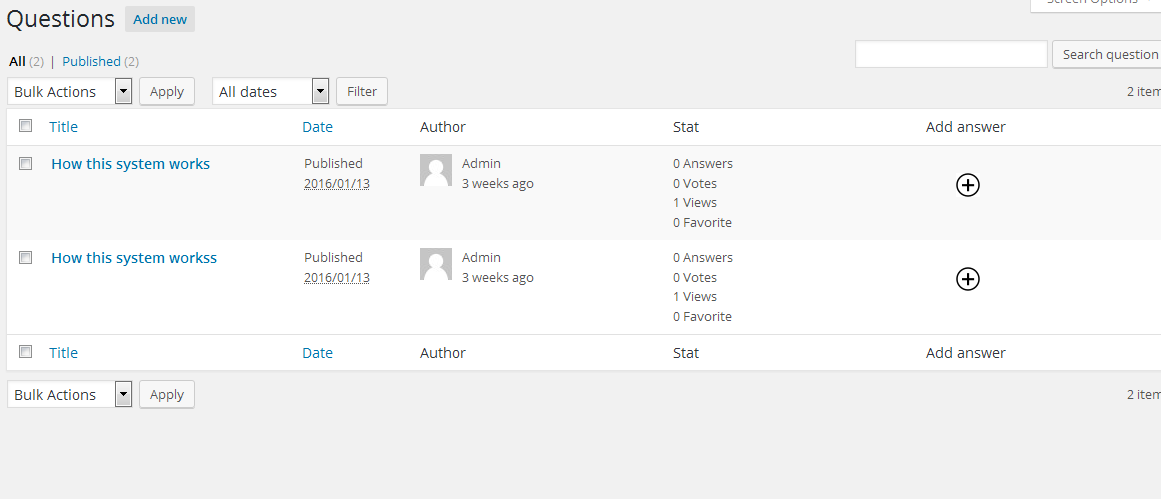 Quick dashboard to navigate through question answer features.