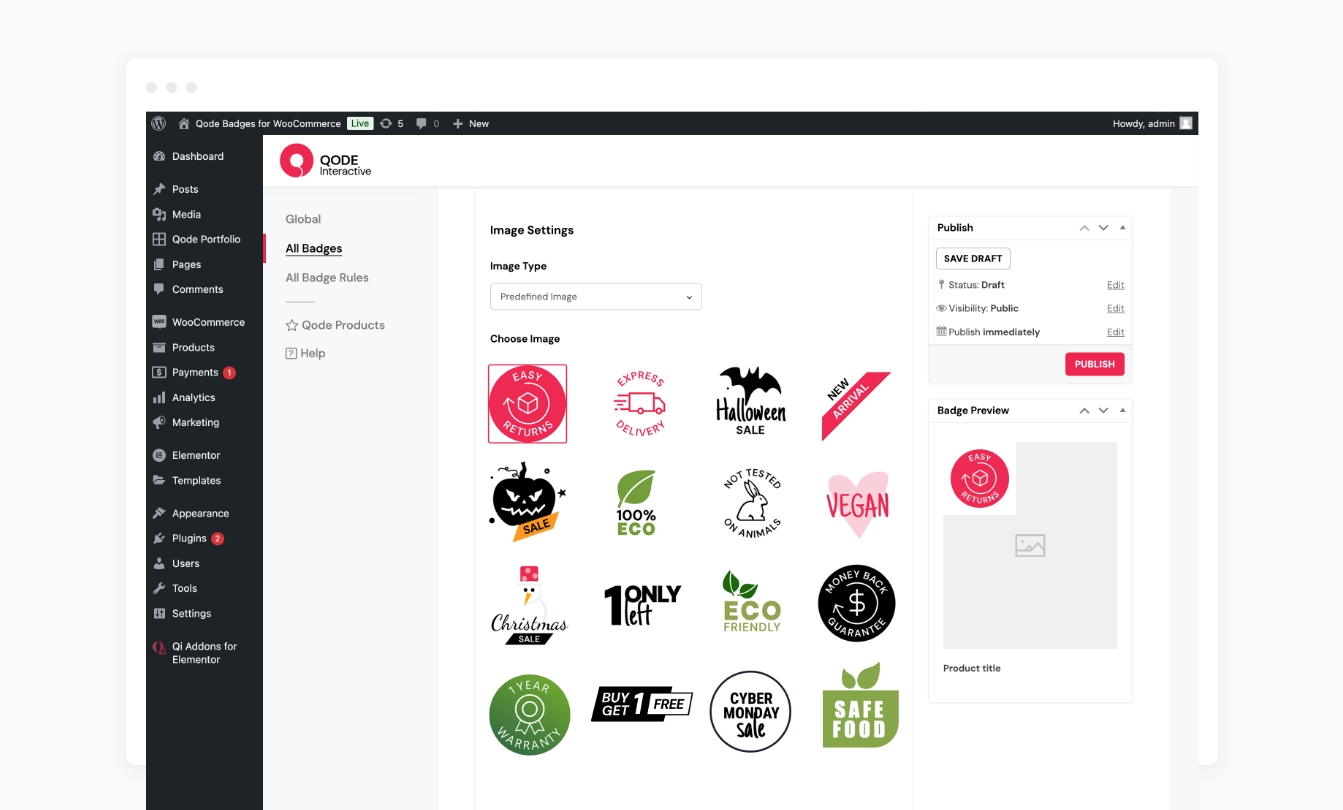 Admin Predefined Image Badges