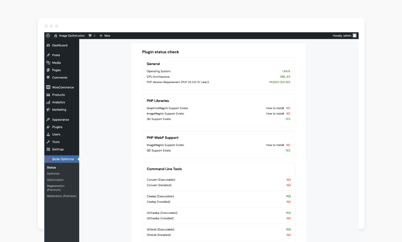 Optimizer Status Screen