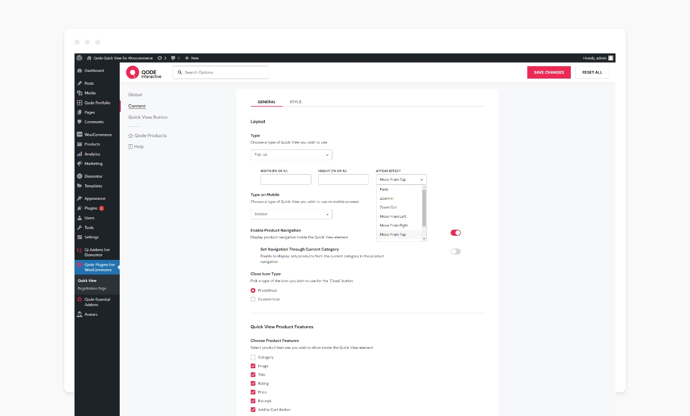 Admin Content Options.