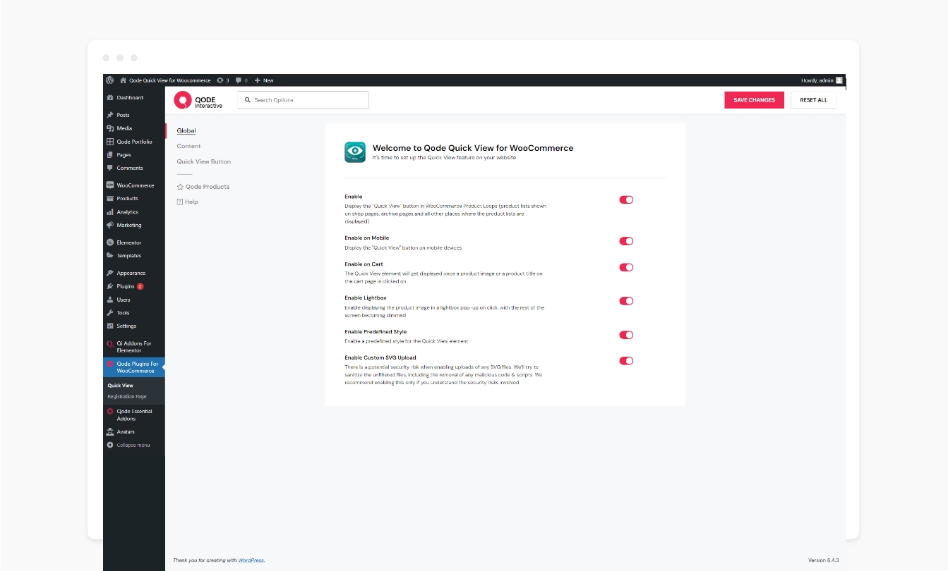 Admin Global Options.