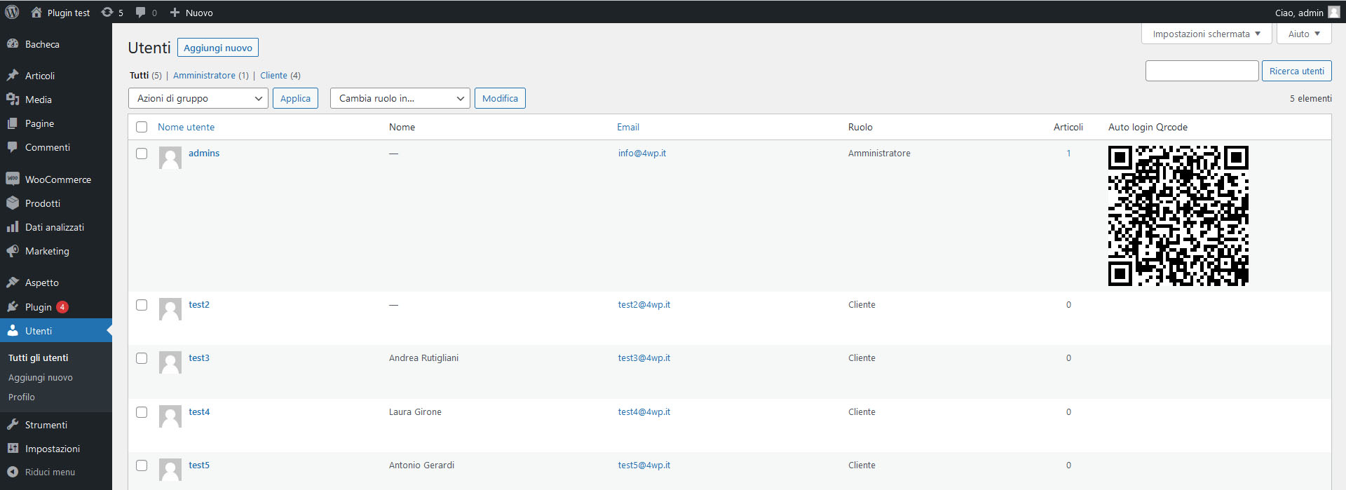 Qr Code nella lista utenti