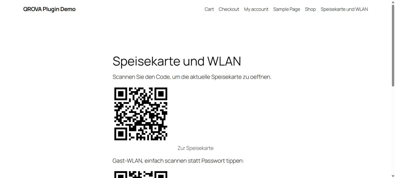 The block on a page: one code for the menu, one for the guest Wi-Fi