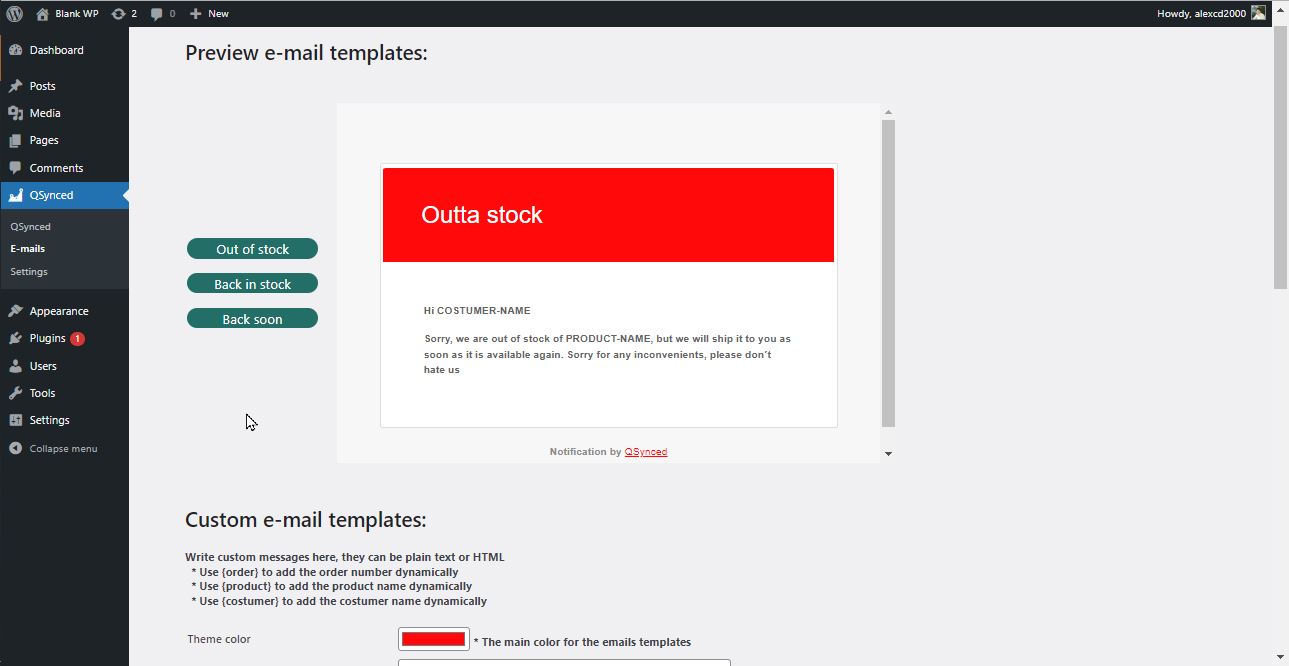 Emails preview page.