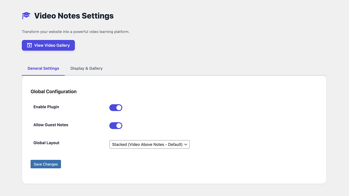 Admin Settings page for global configuration.