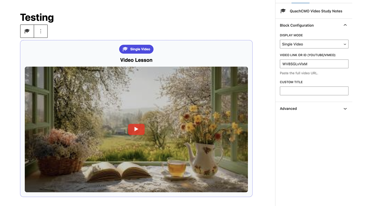 Quick Add Video modal in the admin area.