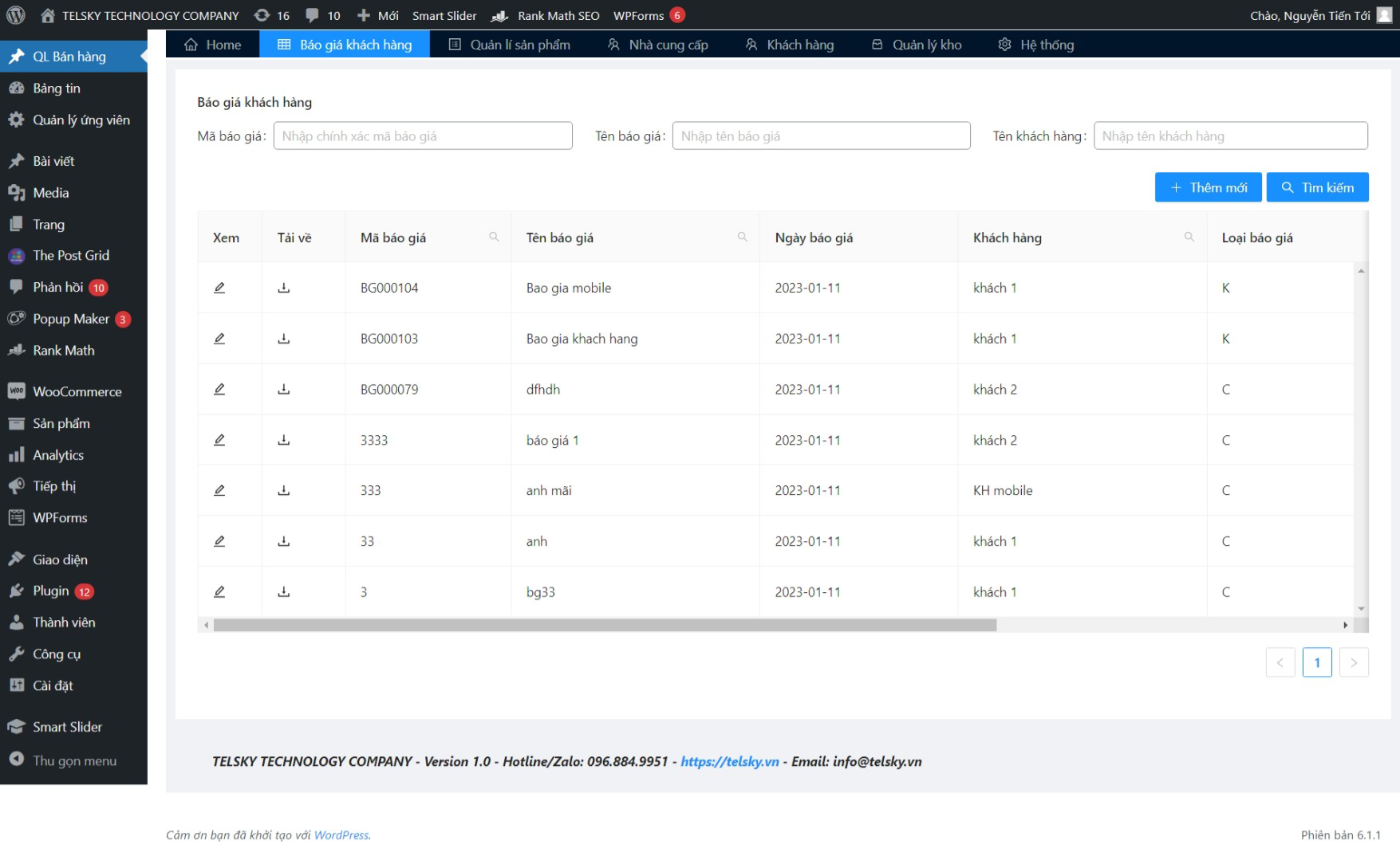 The screen of customer list management.