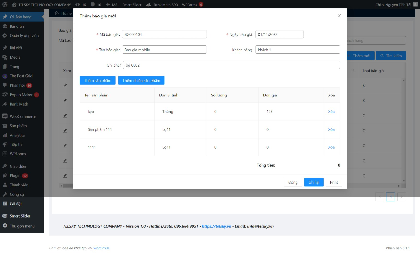 The screen of sale order management.