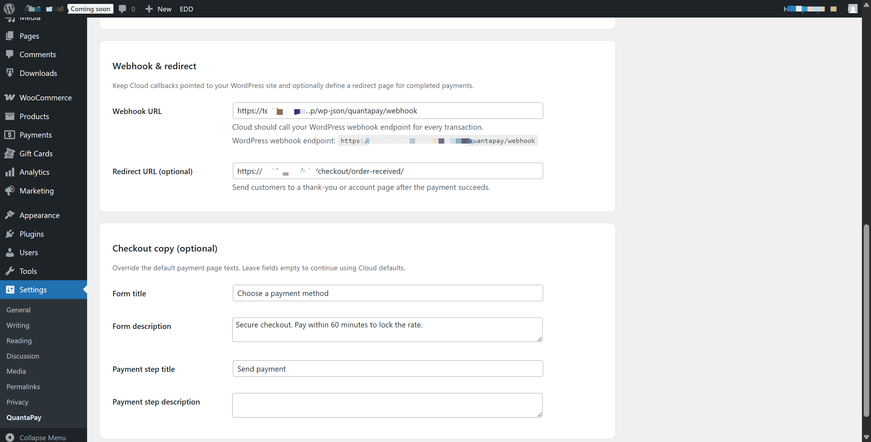 Transactions list pulled from QuantaPay Cloud with expand/collapse details.