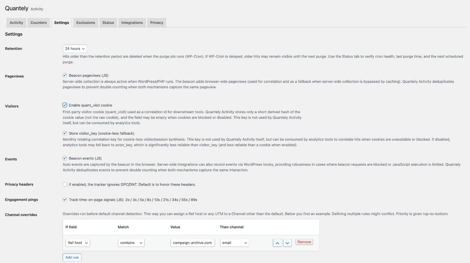 Settings and privacy controls