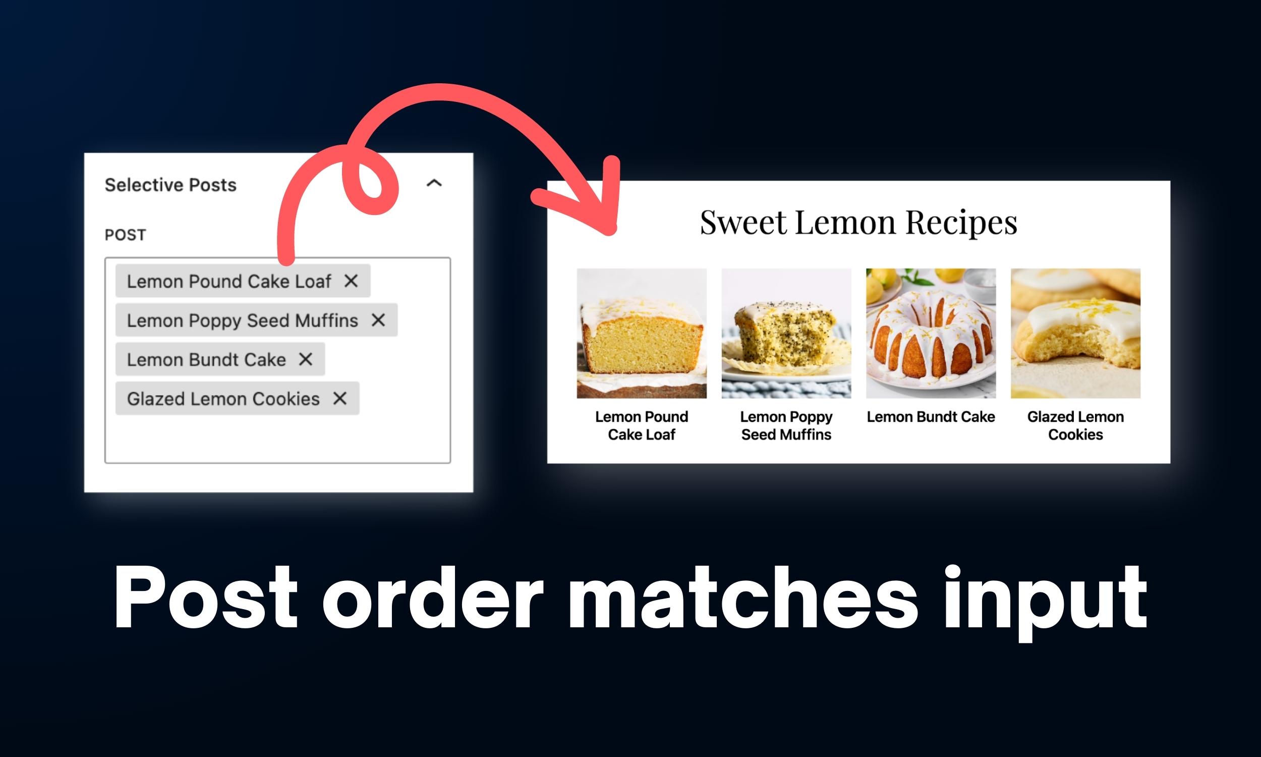 The Query Loop Post Selector plugin persists the post orders.