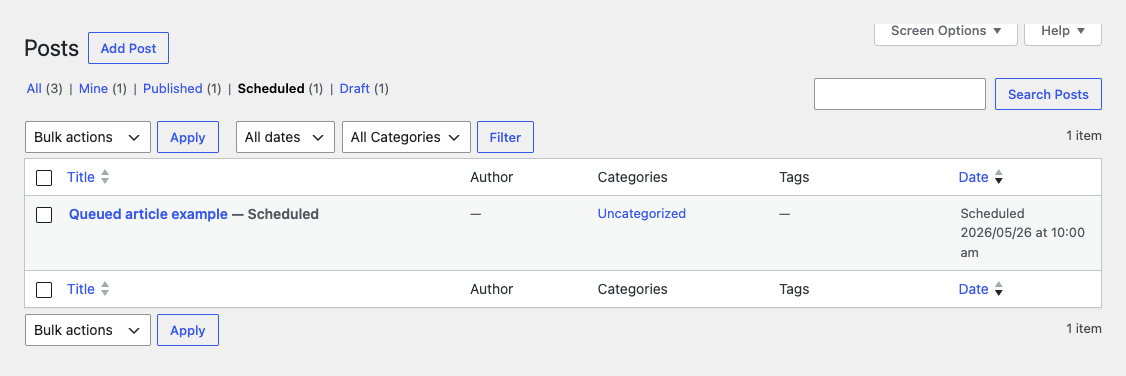 Example scheduled post after being added to the queue.