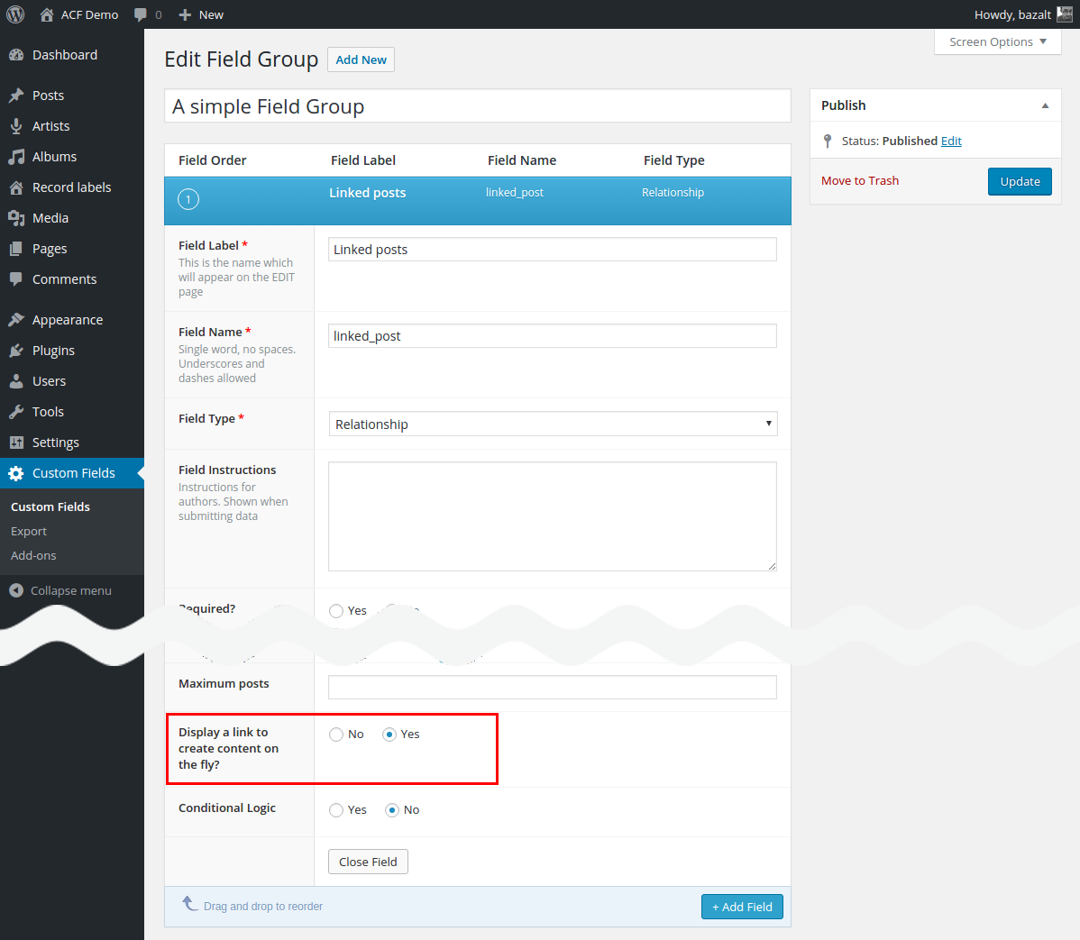 Enable post creation on your 'Relationship' or 'Post Object' Field, in ACF settings