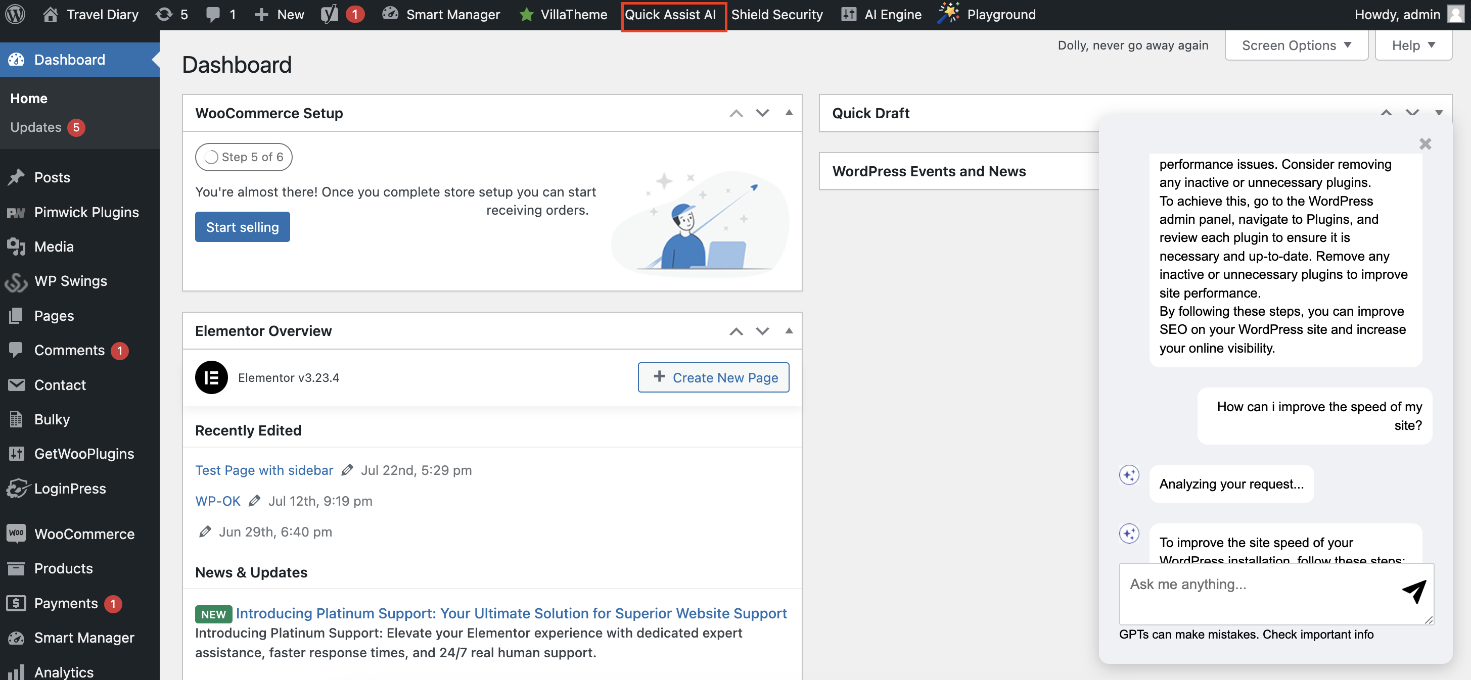Quick Assist AI on the Admin Dashboard