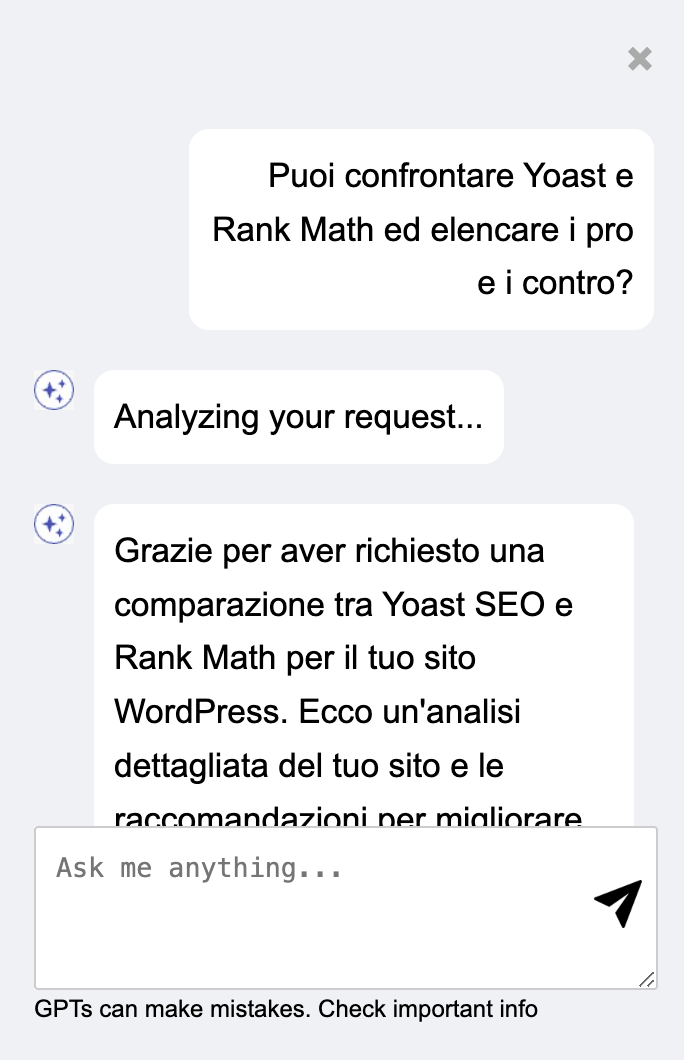 Question and response in Italian - Compare Yoast and Rank Math