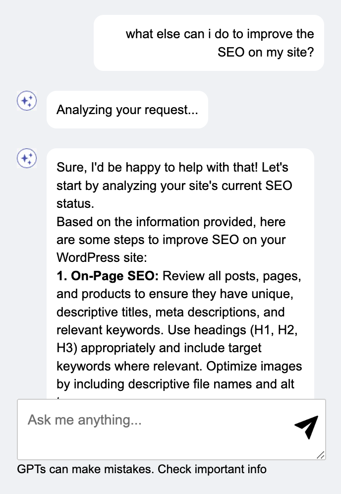 Chat response to SEO recommendations