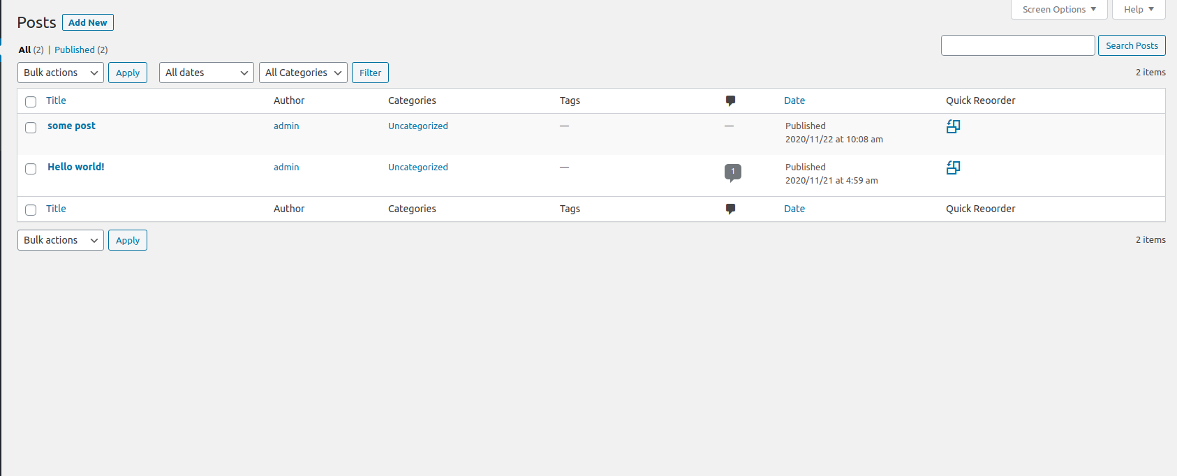 Plugin icon on the manage posts screen.