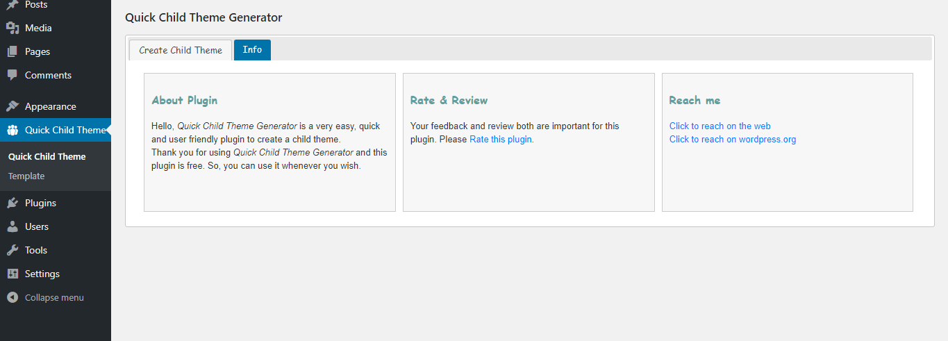 Here is information about the plugin and contact.