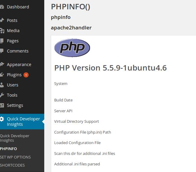 The PHP info page.
