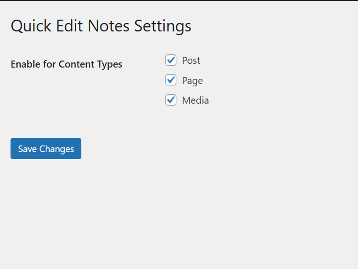 Settings page where you can configure which content types have the notes field available