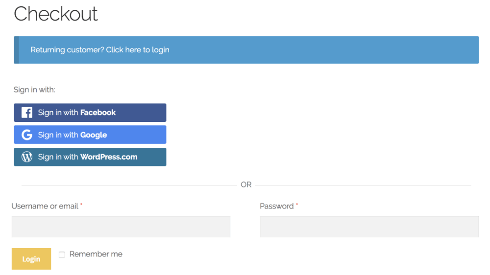 WooCommerce Checkout with Quick Social Login buttons
