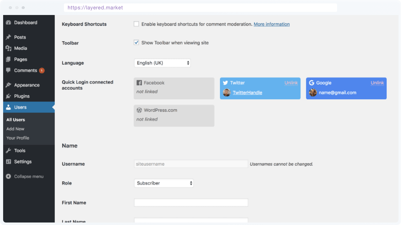 Link / Unlink providers on User profile page