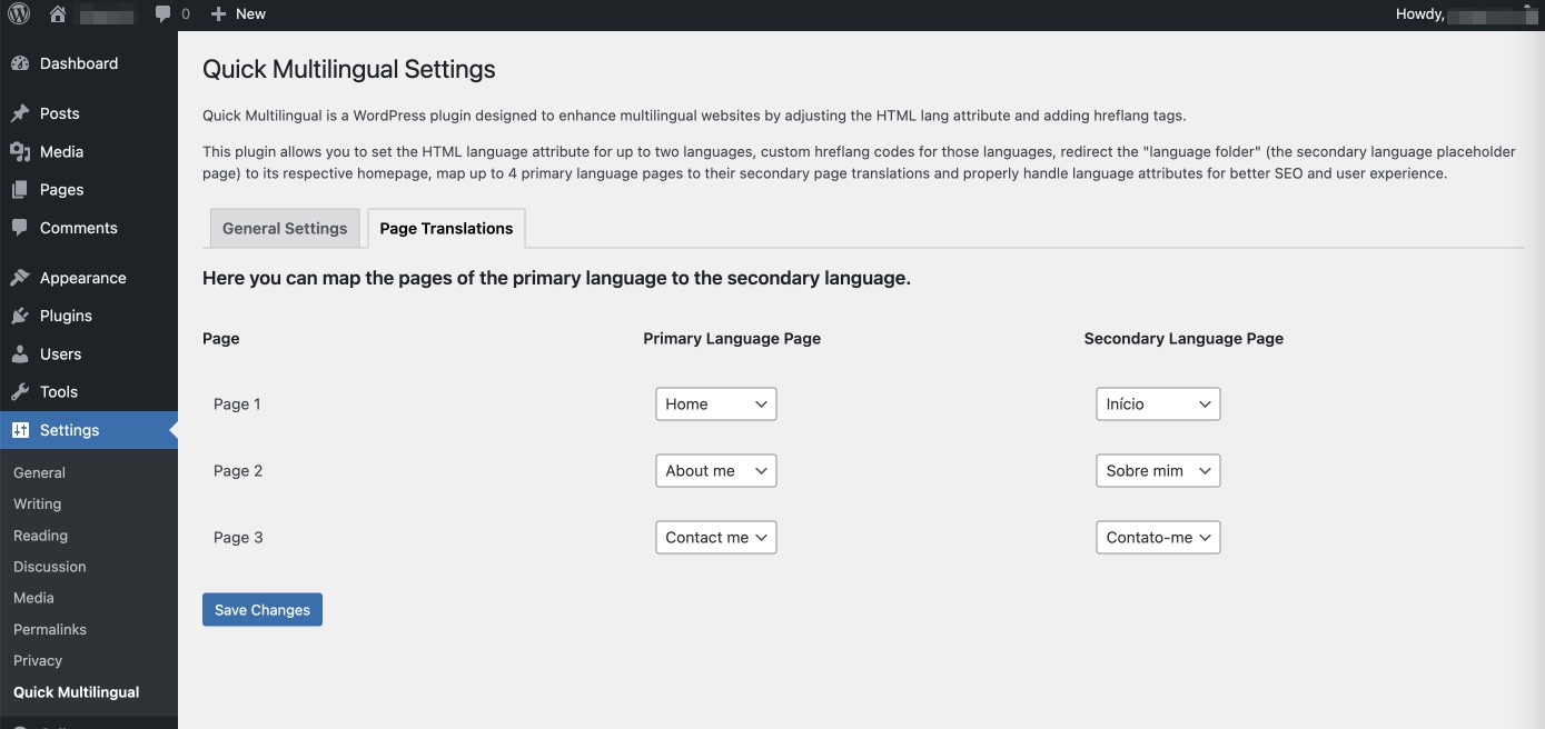 Page Translations tab (to map translations)