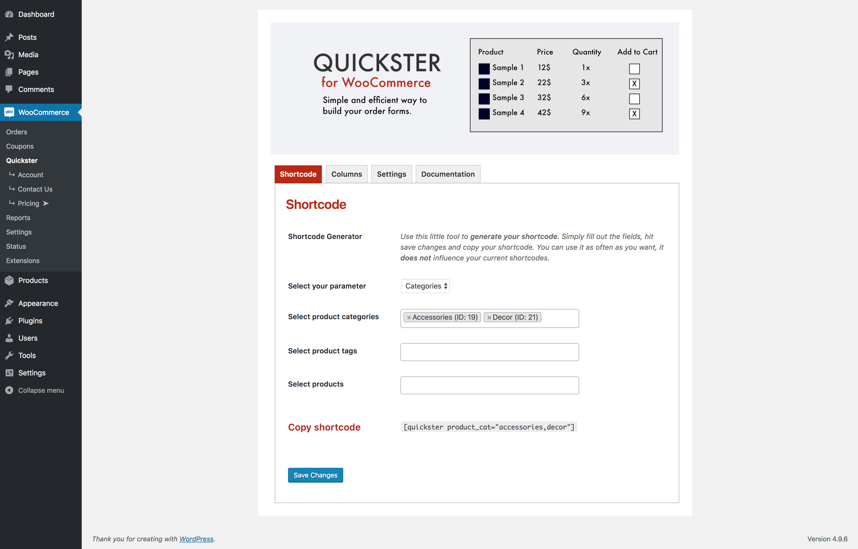 the shortcode generator
