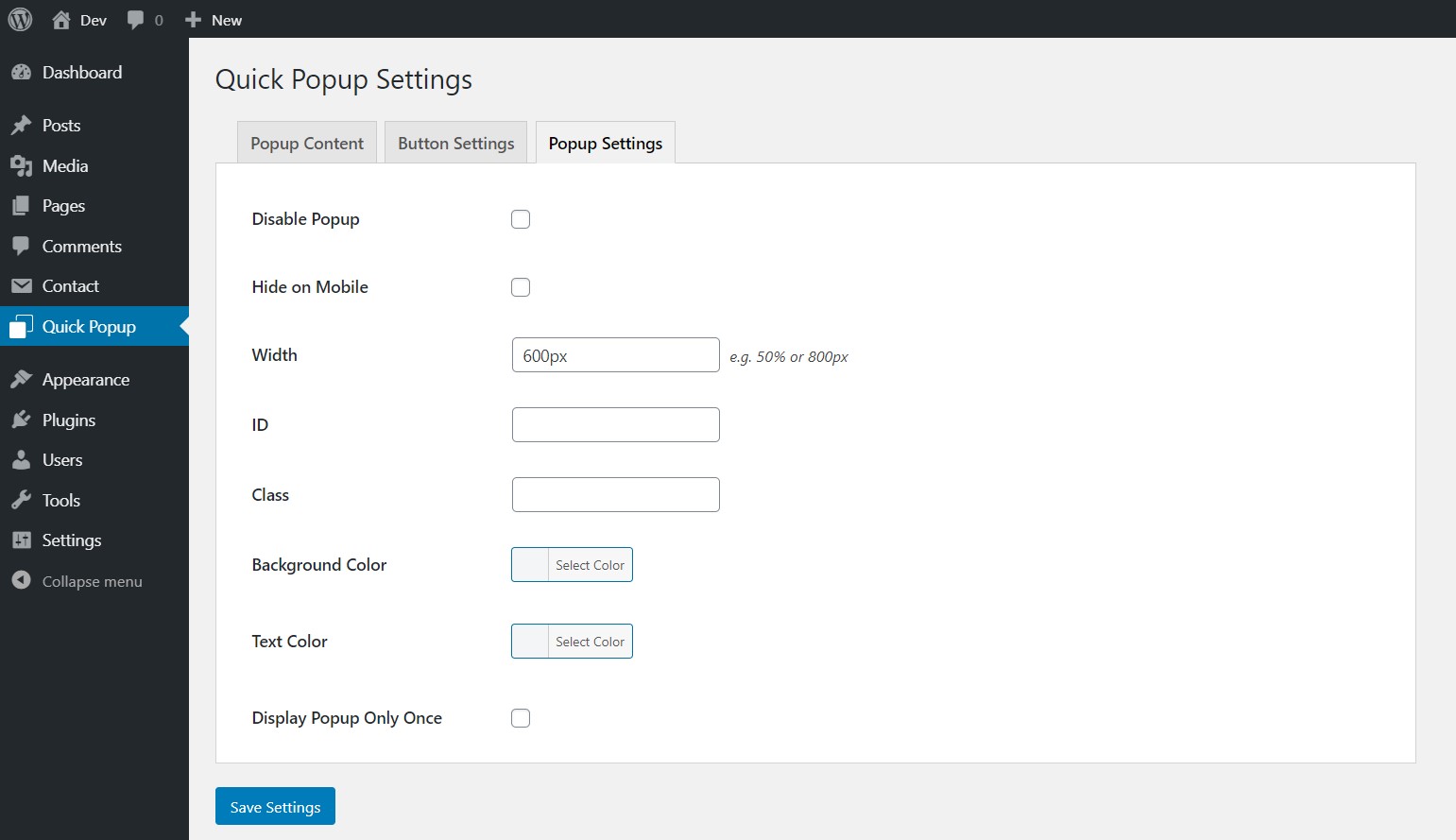 Popup Settings - Manage popup settings.