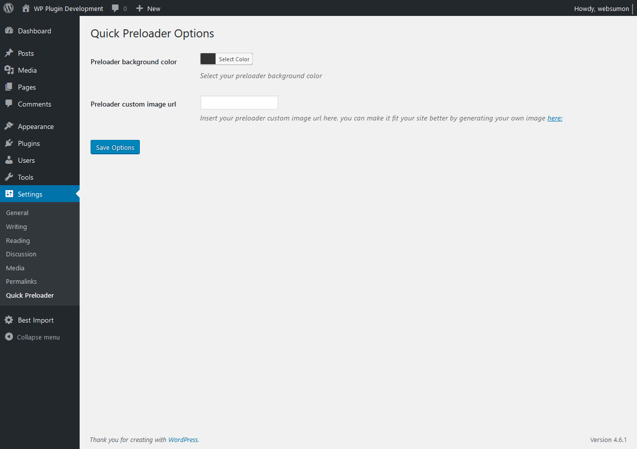 Quick Preloader admin options