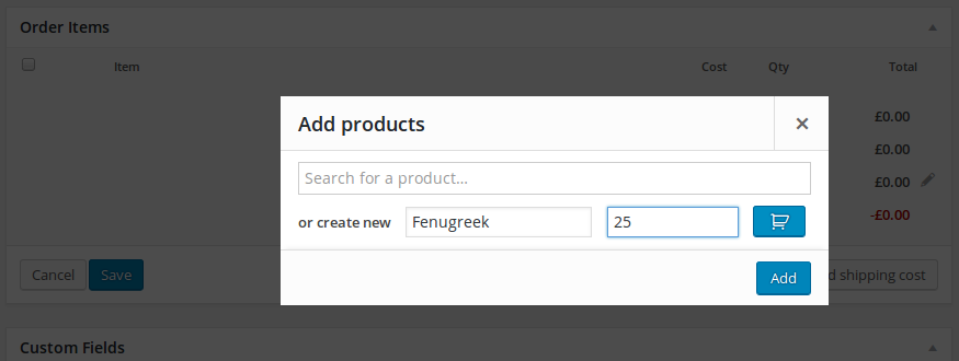 If product is not available in the search, use the Quick Product Strip.