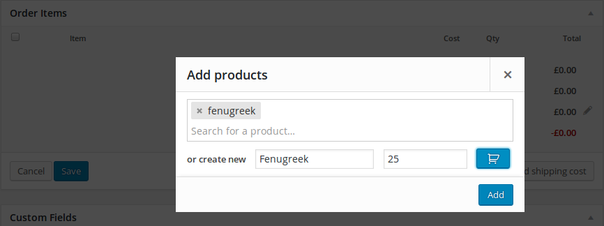 After the Product is created, you're allowed to add products or search for another product before committing the selection to the order line.