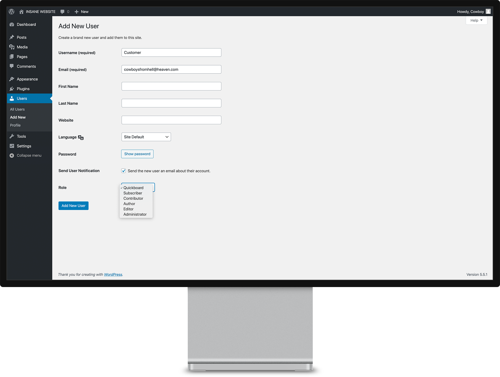 User view of Quickdashboard