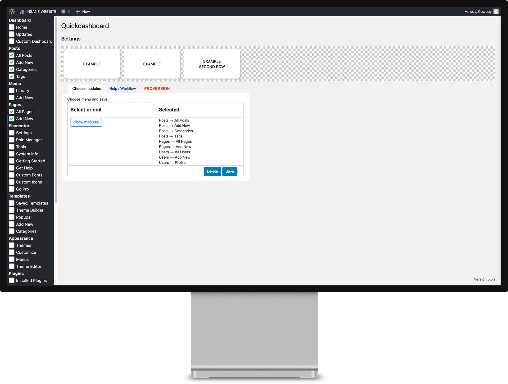 Settings for user