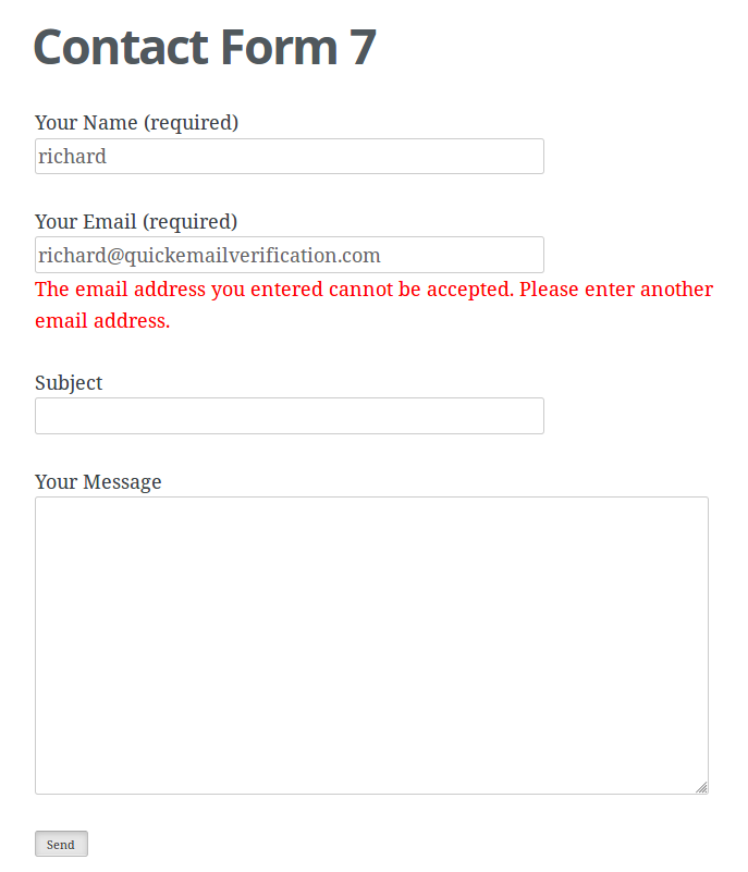 Example of Formidable Forms email validation.