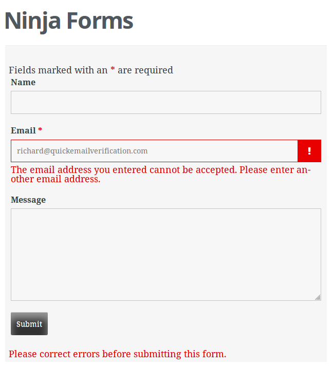 Example of Contact Form by BestWebSoft email validation.