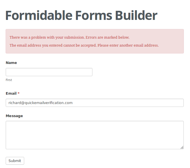 Example of Profile Builder email validation.