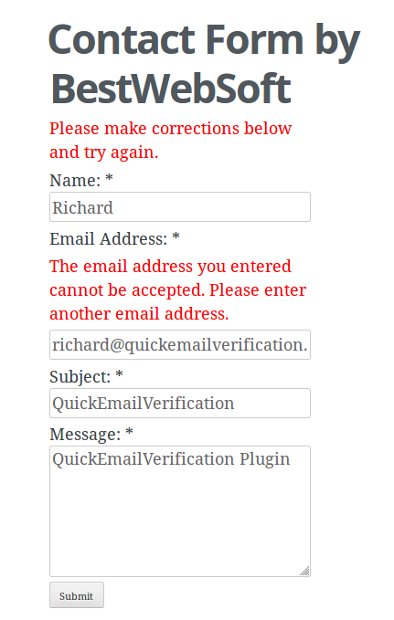 Example of Contact Form by WPForms.
