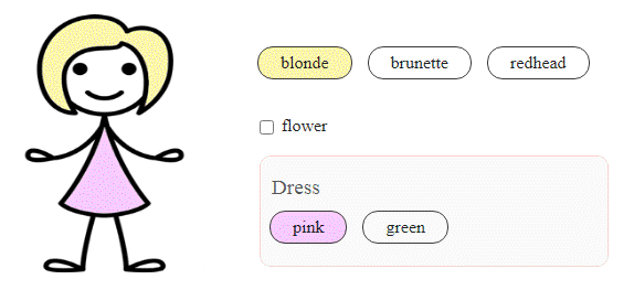 Interactive form. A good opportunity for those who know how to work with Photoshop. QuickForm is an easy way to make interactive forms. I use conditional fields to overlay images with a transparent background on top of each other. I use only css rules in the dependent fields so that there is no image twitching.
