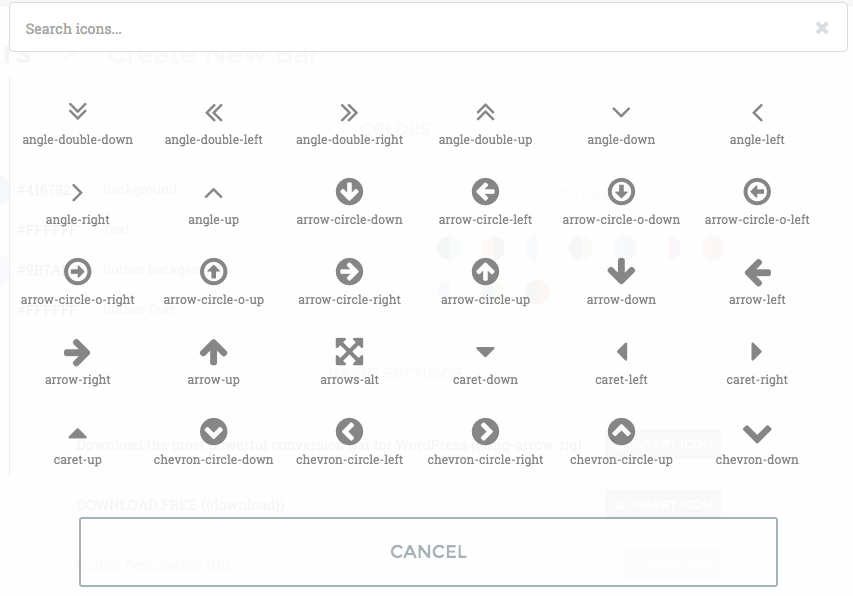 Custom icon chooser to select or search through 500+ icons (provided by FontAwesome)