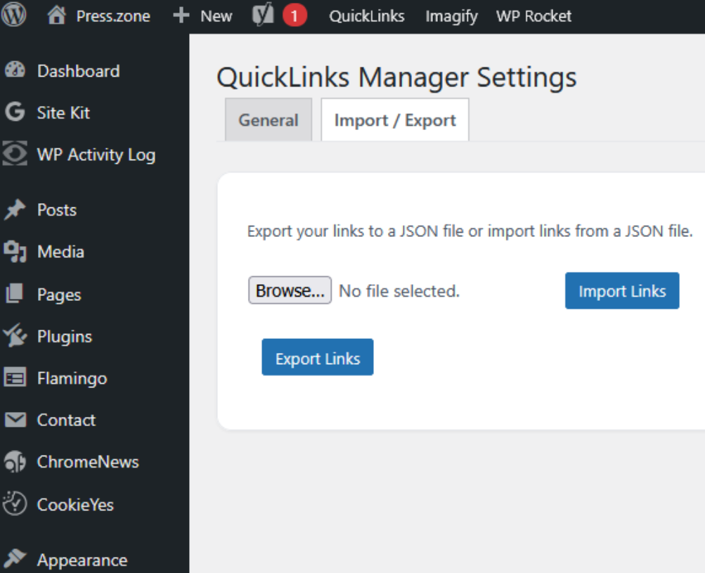 Import and Export settings functionality.