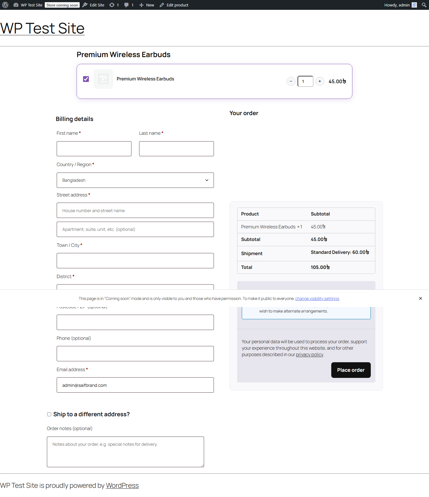 Single-product checkout -- a product's own page showing the Buy Box and Checkout Form directly.