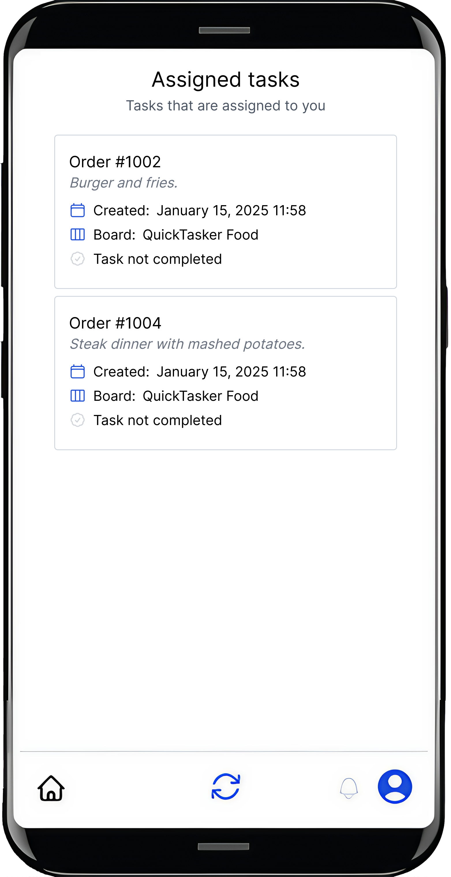 Quicktasker user assigned tasks page