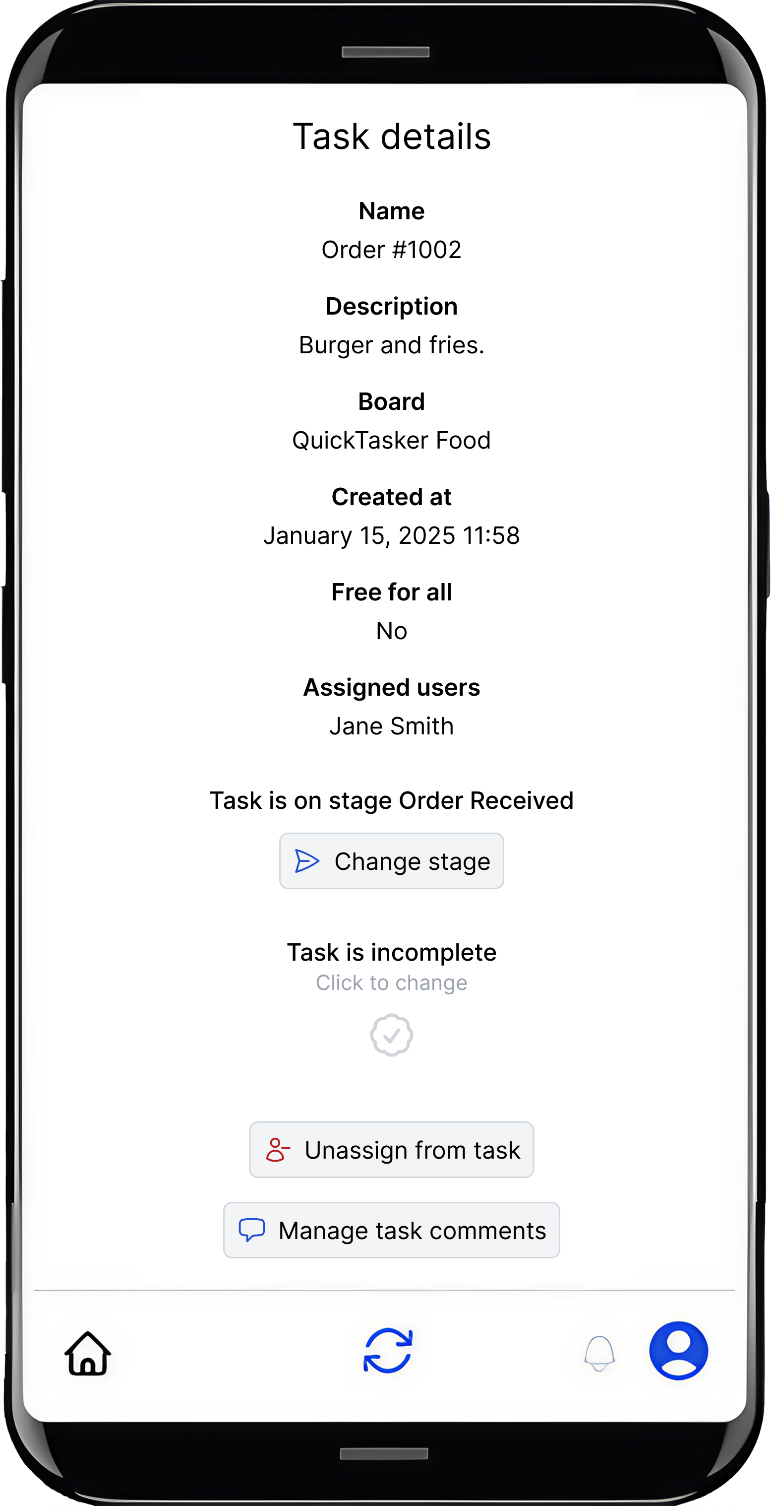 Quicktasker user assigned task page