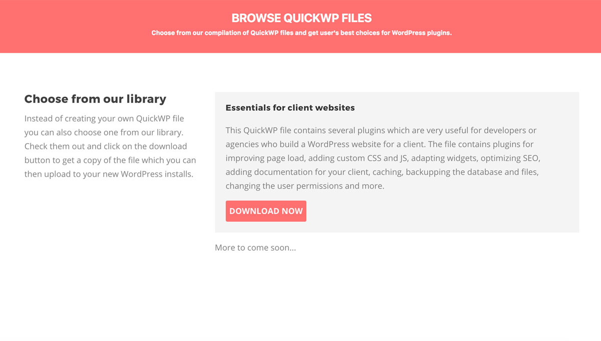 Choose a QuickWP file from our library