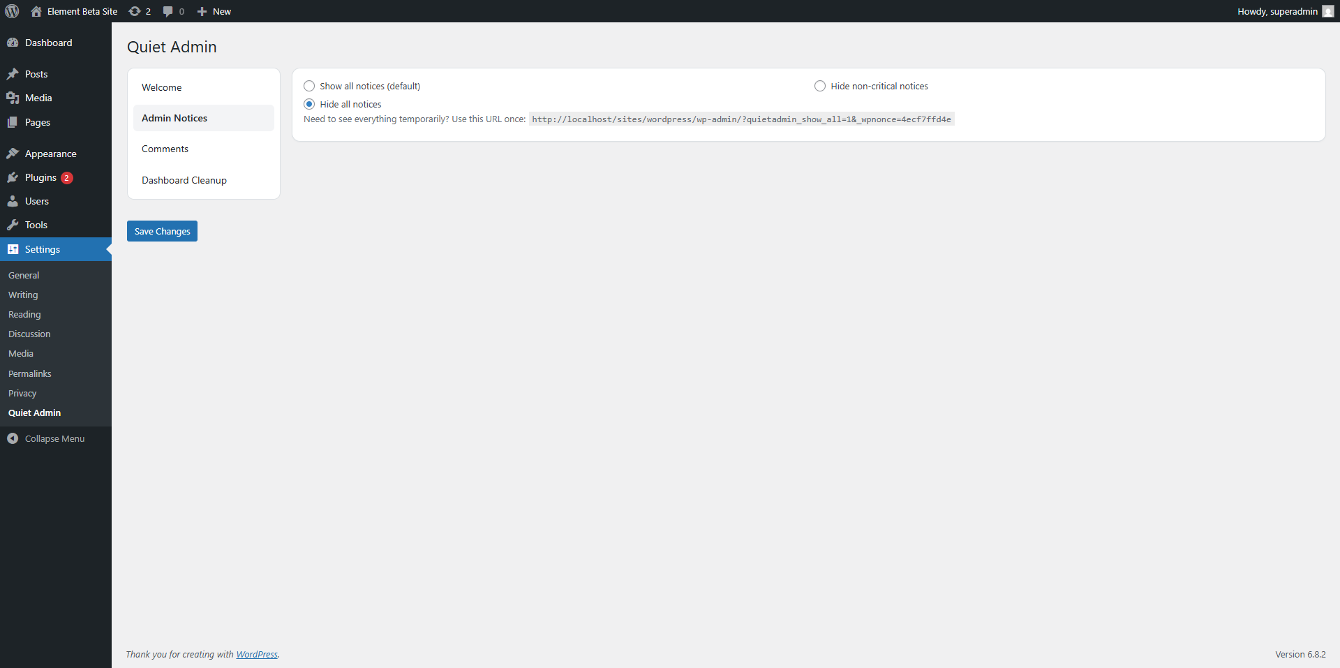 Notices options