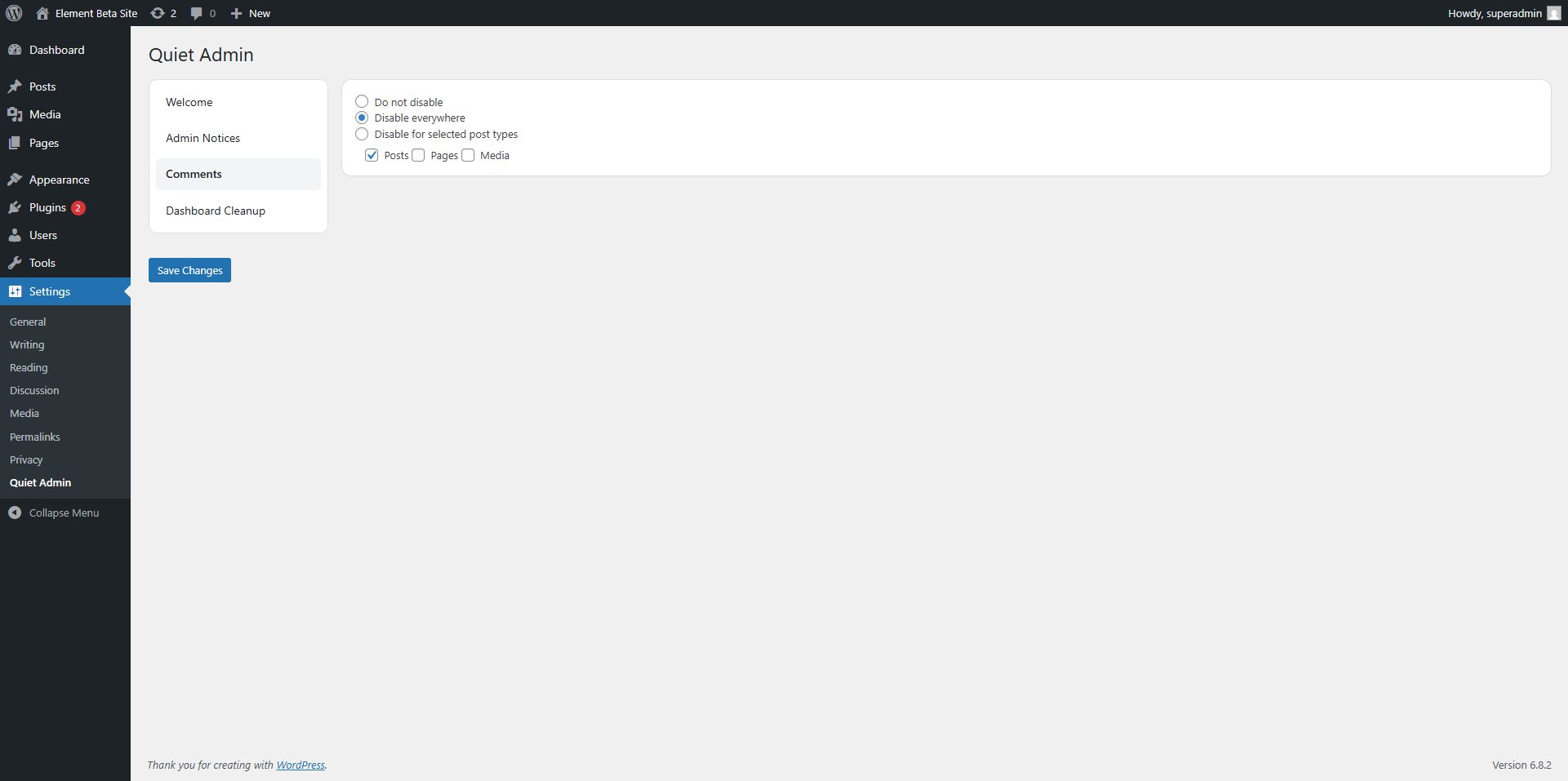 Comments options