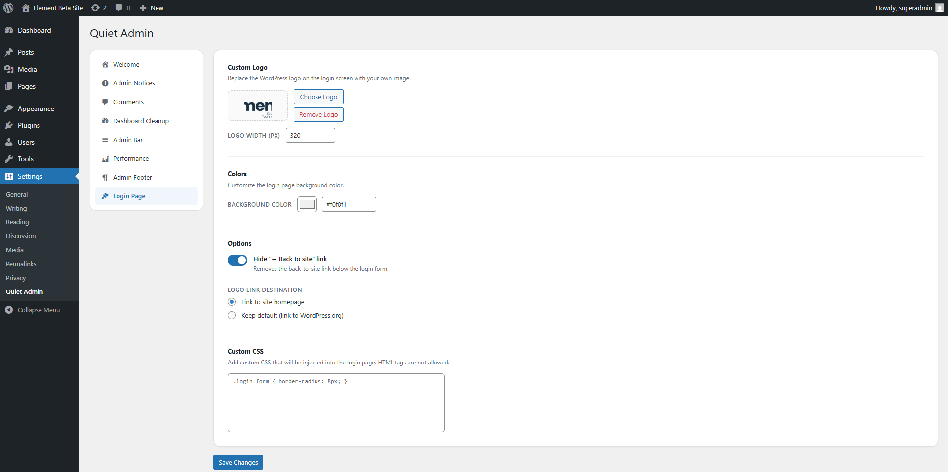 Login Page Customizer — custom logo, background color, and CSS
