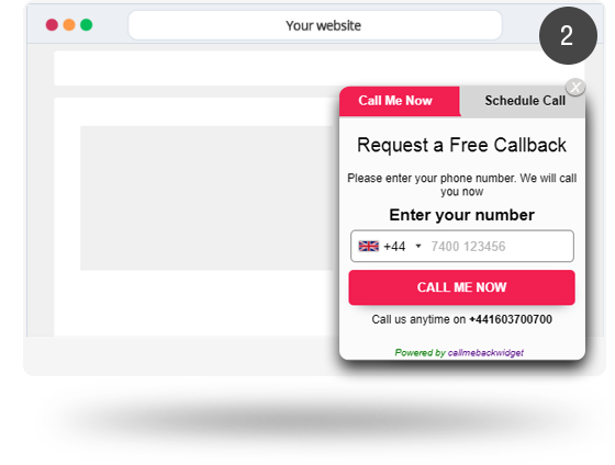 Front end layout with our request callback button and form