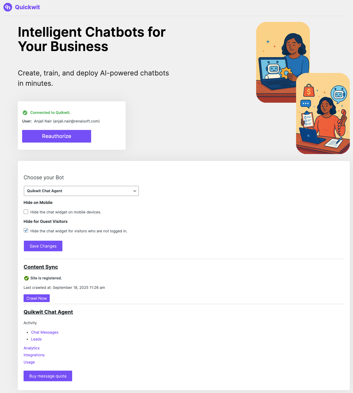 Quikwit settings panel in the administration area.